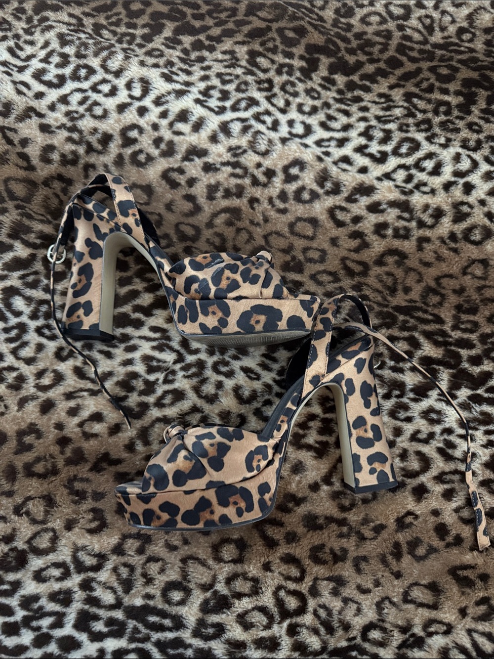 Rampage Leopard Platform Ankle-Tie Heels - Tan/Black